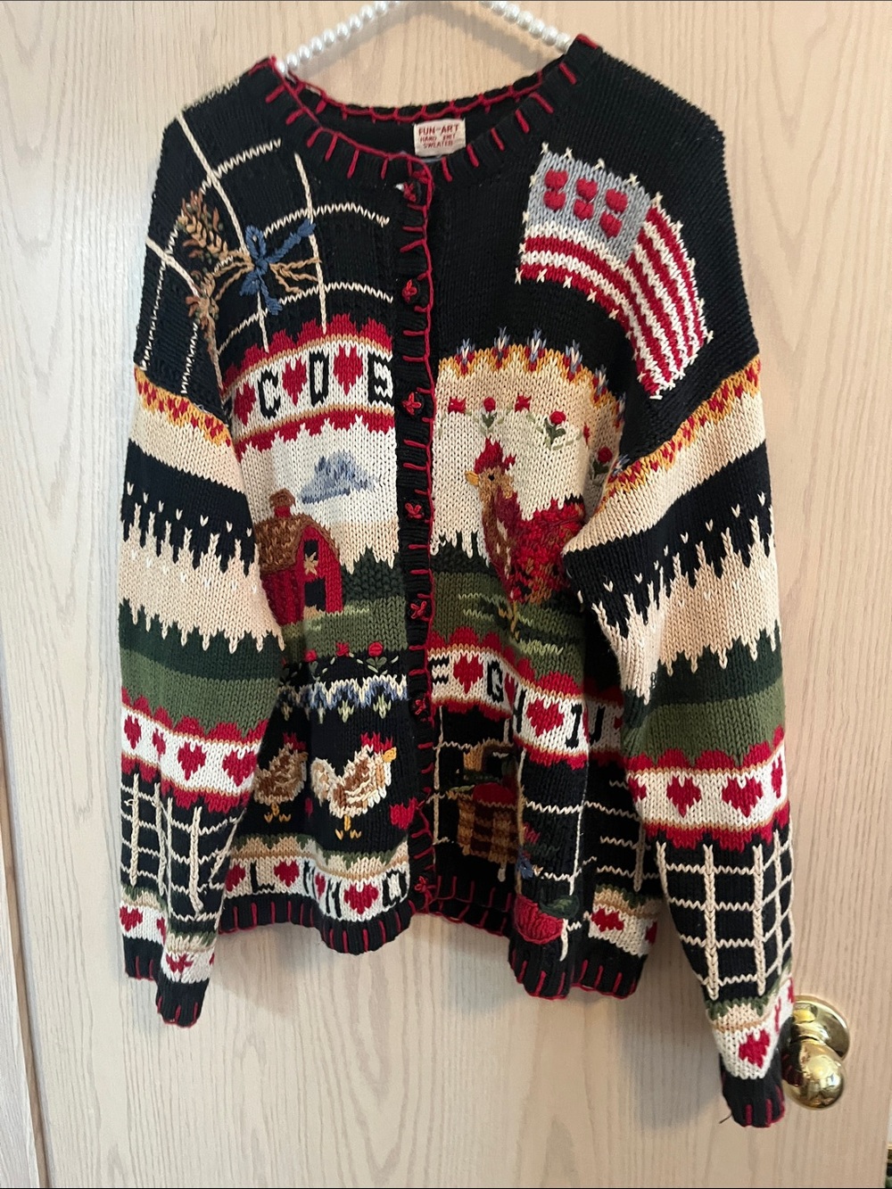 Black Farm Motif Women's Cardigan Sweater